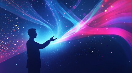 Wall Mural - man silhouette interacting with vibrant energy flow.