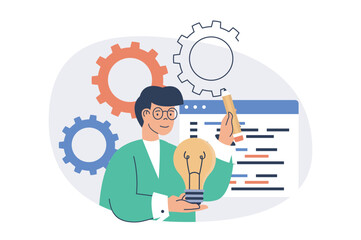 Poster - Creative business web concept with flat cartoon people for website design.