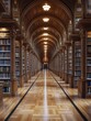 © logyartstudios - Grand library hall with high arched ceilings, wooden bookshelves, and gleaming floors.