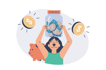 Poster - Financial literacy web concept with flat cartoon people for website design.