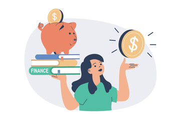 Poster - Financial literacy web concept with flat cartoon people for website design.