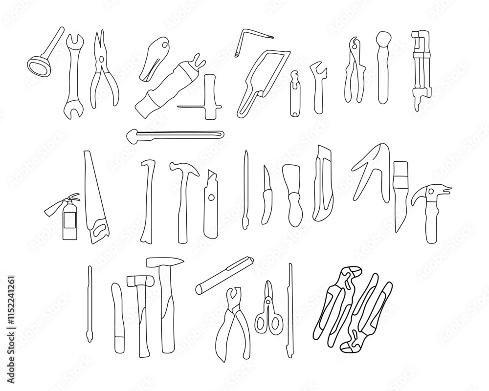 Construction Tool Stroke Icon Collection Featuring Materials For Construction tool stroke icon collection featuring materials for