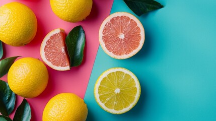 Wall Mural - Sliced citrus fruits arranged on vibrant blue backdrop