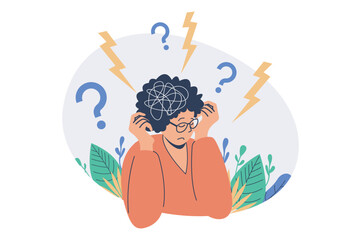 Aufkleber - Mental health problem web concept with flat cartoon people for website design.