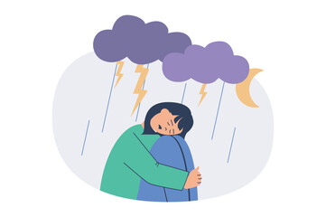 Poster - Mental health problem web concept with flat cartoon people for website design.