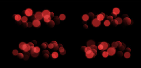 Wall Mural - red bokeh set, blurred background with sparkling lights, blurry glitter effect. bright soft abstract