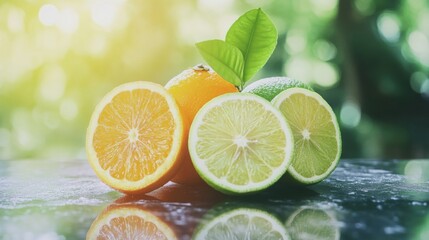 Sticker - Bright Citrus Fruits on Minimalist Outdoor Table