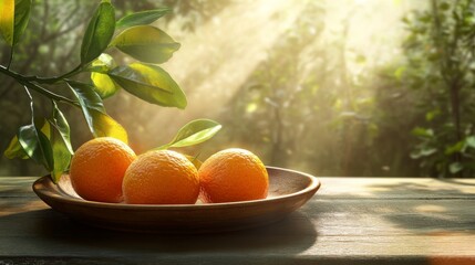 Sticker - Bright Citrus Fruits on Table with Natural Background