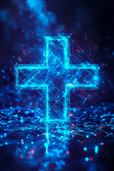 Wall Mural - A blue cross on a dark blue background