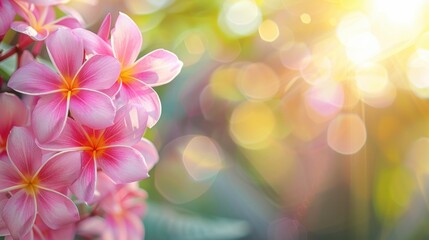 Wall Mural - pink flowers, blooming plants, soft sunlight, nature background, vibrant colors, floral beauty