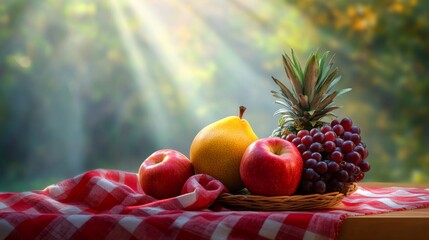 Poster - Fresh Still Life of Fruits on Table with Outdoor Light