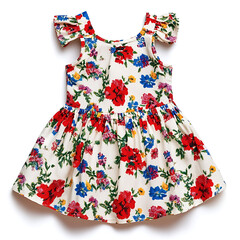 Summer Floral Pattern Dress for Kids on White Background