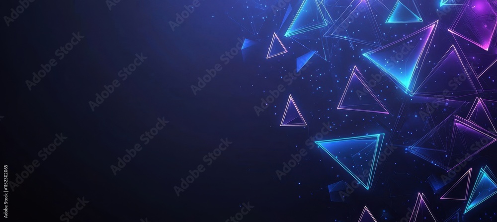 Dark background, blue and purple lines, and glowing triangles of ...
