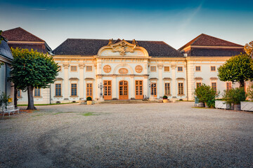 Wall Mural - exciting autumn view of halbturn palace. spectacular morning cityscape of halbturn town in the distr