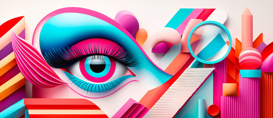 Fototapete - Vibrant illustration featuring an eye amidst abstract shapes and colors for modern art enthusiasts