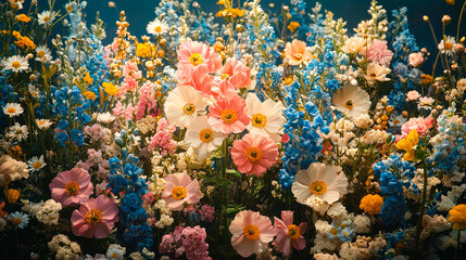 Poster - Colorful floral arrangement with vibrant flowers in a natural setting during daylight hours