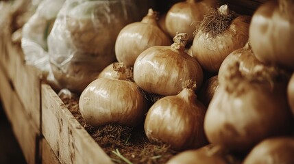 Sticker - Fresh Onions Displayed on Wooden Crate