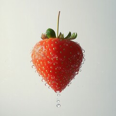 Wall Mural - a single strawberry with water droplets