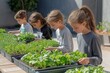 © Stanislav - Children carefully tending to plants in seedling trays display an engaging moment of learning about gardening and nature. Their connection with the environment is inspiring.