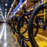 Bike Wheels Galore: Low Angle Shot of Sports Store or Bike Rental Display