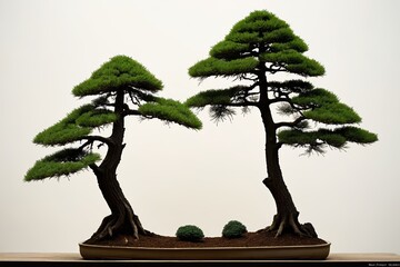 there are two bonsai trees in a pot on a table