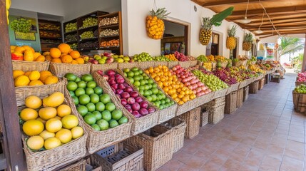 Sticker - Vibrant Market Display of Fresh Fruits and Vegetables