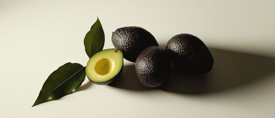 Wall Mural - fresh avocados on a light background