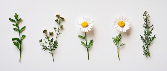 Wall Mural - a variety of different plant stems and flowers on a white background