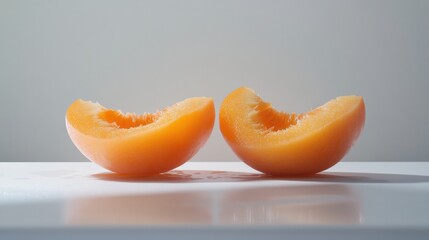 Wall Mural - two cantaloupe slices on a white surface