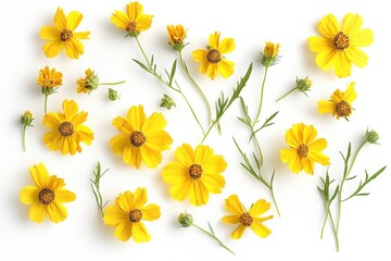 Wall Mural - yellow flowers on a white background