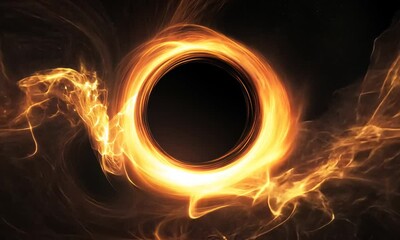 Canvas Print - a mesmerizing depiction of a black hole surrounded by incandescent cosmic flames and swirling nebula