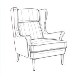 Canvas Print - A hand-drawn, single continuous line art of a kitchen chair, reading chair, furniture, and round chair. This isolated image features a contour drawing on a white background, made without AI.