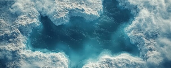 Aerial view of a beautiful glacial river with serene patterns and tranquil blue water