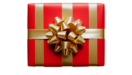 Luxurious red gift box wrapped with a shiny gold ribbon and bow, perfect for holiday celebrations and special occasions