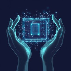 Wall Mural - abstract digital hand clutching futuristic 3d semiconductor device