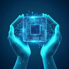 Wall Mural - abstract digital hand holding high-tech 3d semiconductor innovation