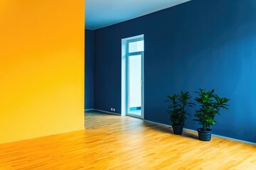 Sticker - Bright and Airy Empty Room With Plants on Wooden Floor in Modern Mockup. Generative AI