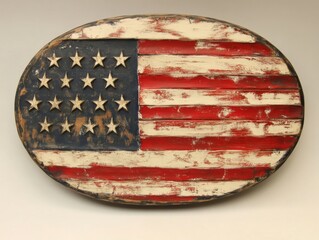 Wall Mural - a wooden flag with 20 stars and red and white stripes