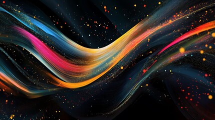 Wall Mural - colorful sparkling particles swirling through vivid abstract flowing line patterns design