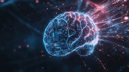 Wall Mural - cutting edge digital brain composed of intricate luminous circuitry image