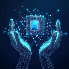 Wall Mural - digital hand holding next-generation 3d semiconductor technology image