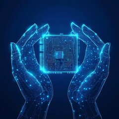 Wall Mural - digital hand showcasing complex 3d semiconductor in abstract form image