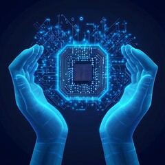 Wall Mural - digital representation of hand holding cutting-edge 3d semiconductor image