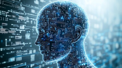 Wall Mural - digital representation of human head with artificial intelligence integration image