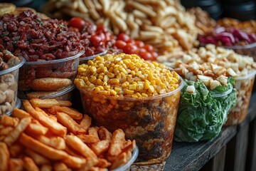 Wall Mural - A colorful table filled with various foods and drinks