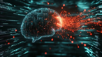 Wall Mural - futuristic digital brain designed with intricate glowing circuitry patterns image