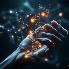 Wall Mural - high tech representation of human hand with glowing futuristic elements image