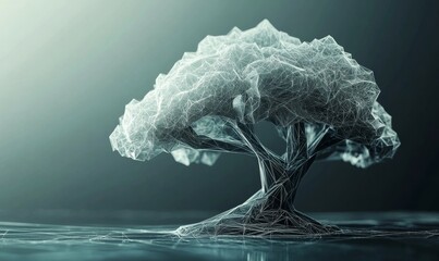 A futuristic polygonal tree concept that could be used in biotechnology or bioengineering.