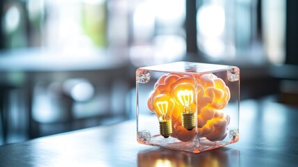 Sticker - A glass block containing a collection of light bulbs, perfect for use in interior design or decorative photography