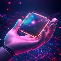 Wall Mural - semiconductor hologram highlighted in futuristic abstract technology design